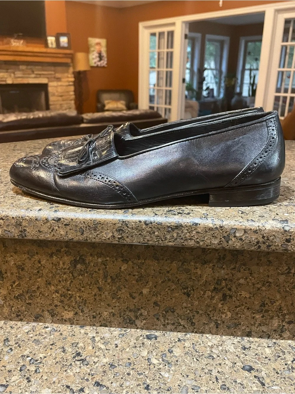 Stanley Blacker Smart Casual Italian Black Leather Kiltie Tassel Loafers Sz 9.5